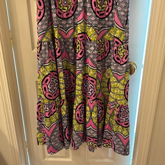 The Oula Company Tiered Midi Dress Pink Green Print - Picture 4 of 6